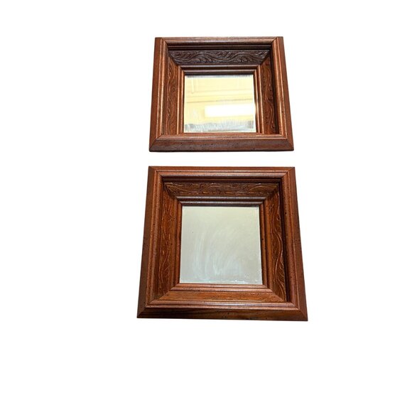 Wooden Framed Carved Sunken Wall Mirror Set of 2 Gallery Wall VTG Square Diamond - Picture 4 of 16